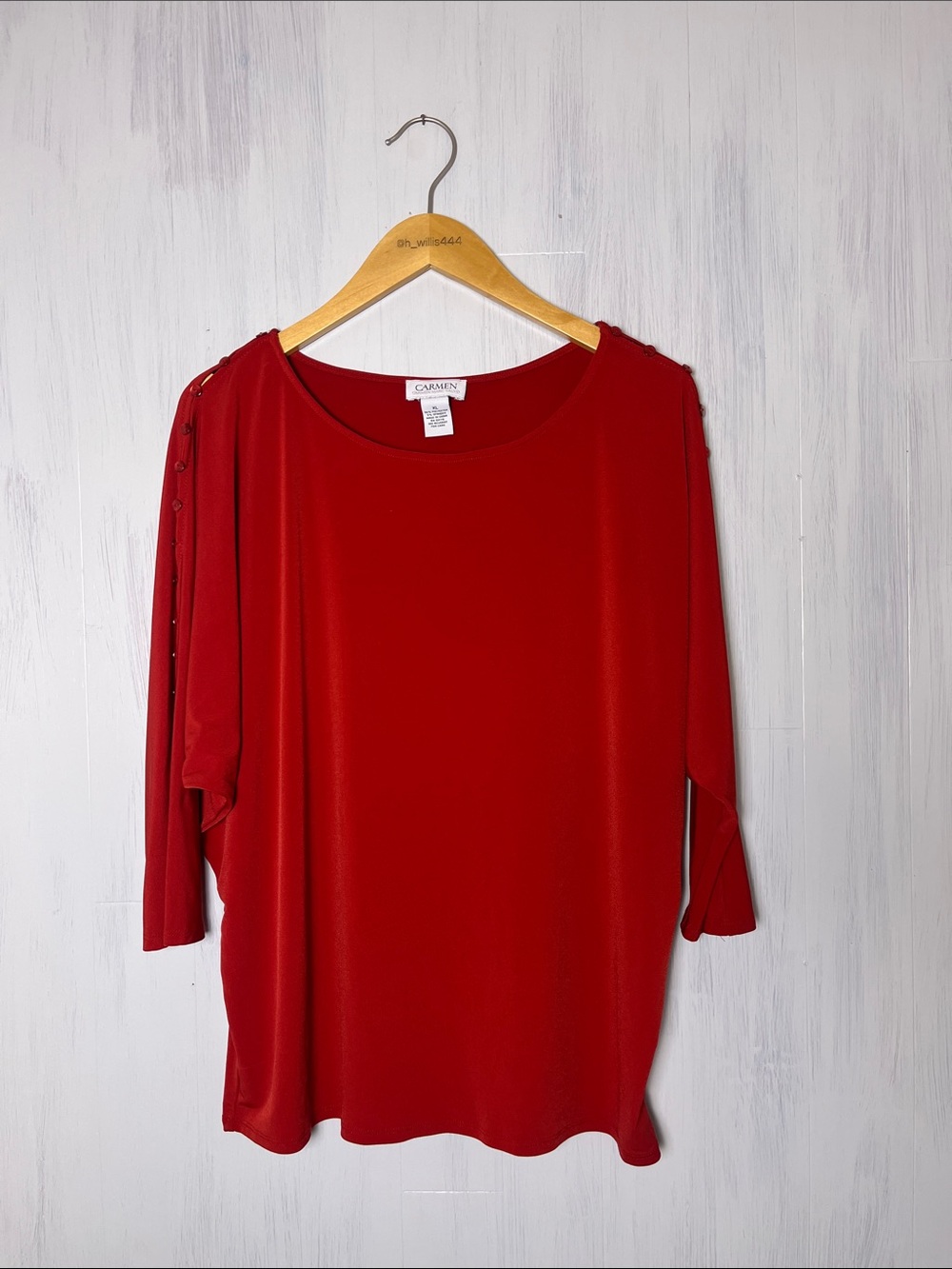 Carmen Marc Valvo Red Button Shoulder Long Sleeve Blouse Size XL